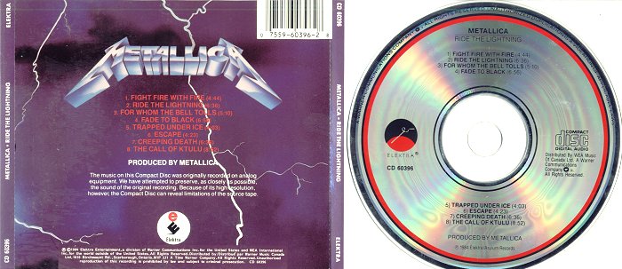 METALLICA Ride the Lightning CD